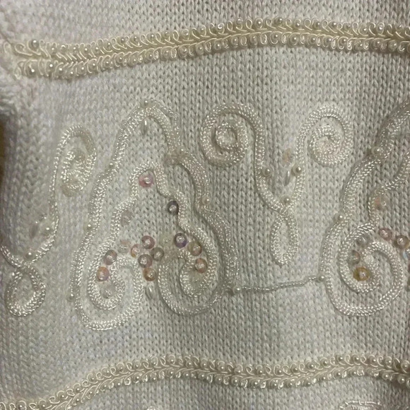 Victoria Harbour cream sequin & pearls cotton knit sweater size Medium - Picture 8 of 12